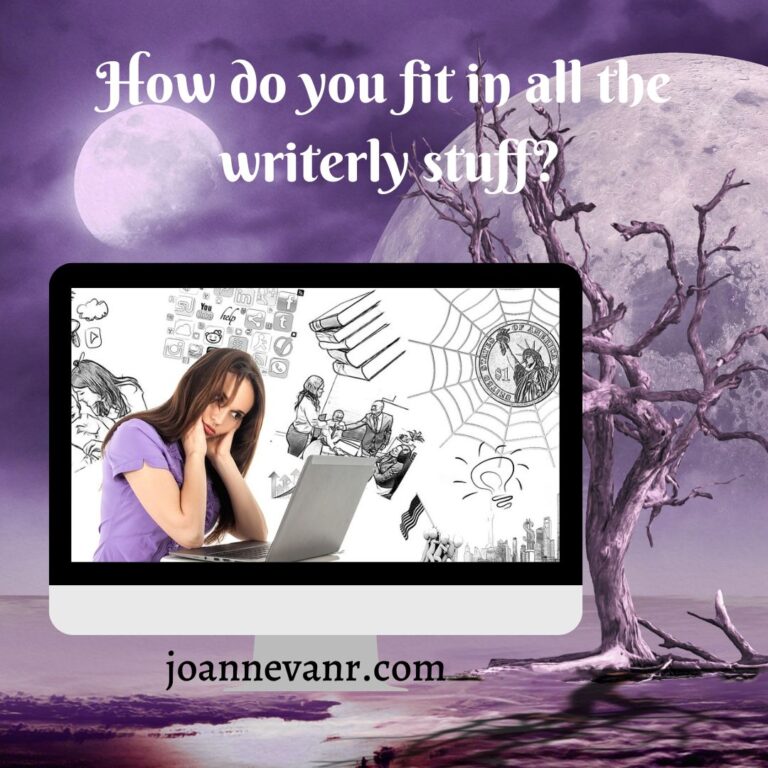 Feature image - writerly stuff A gilrwith long brown hair wearing a purple top sits iin front of a laptop holding her head.