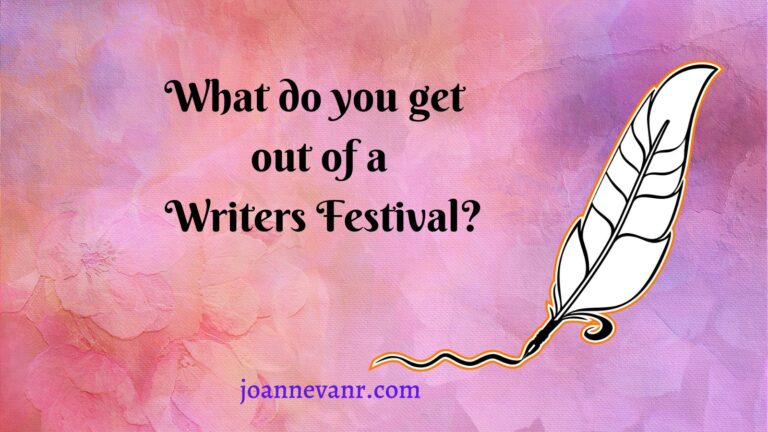 Feature photo heading What do you get out of a writers festivall. Mauve background with a white feathered quill